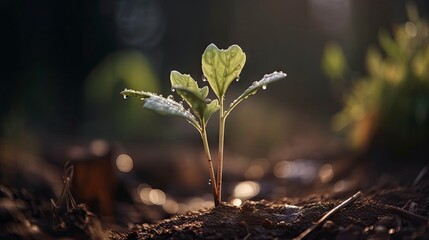 Wall Mural - Growing plant,Young plant in the morning light on ground background,New life concept.Small plants on the ground in spring.fresh,seed,Photo fresh and Agriculture concept idea. ai generative