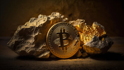 Wall Mural - Bitcoin in stone - Be a part of the global finance revolution with this photo of Bitcoin's increasing - ai generated