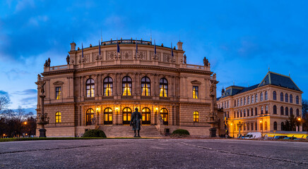 Wall Mural - Prague city downtown skyline with government buildings at dusk in Czech Republic