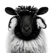 © TRINETTE + CHRIS - Studio portrait of black and white sheep. Generative AI.
