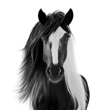 Studio Portrait Of Black And White Horse Stallion. Generative AI. 