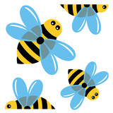 Fototapeta  - Pszczoła - owad zbierający nektar. Prosty, kolorowy rysunek pszczoły, ilustracja wektorowa. Pszczółki, kolorowe owady latające. Miód, wosk pszczeli