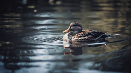 Canvas Print - A duck swimming in a serene lake Generative AI