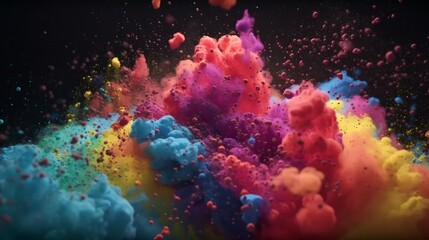 Poster - Abstract digital design with vivid liquid colors and splashes on a darker background. Generative ai