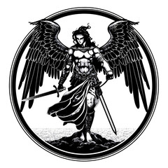 St. Michael the Archangel Illustration. Archangle Saint Michael. Generative Ai. Protection and Defense Symbol. Circle silhouette sign.