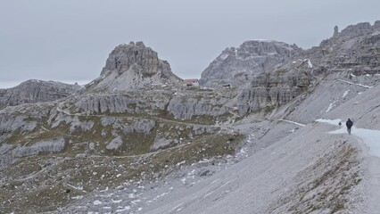 Wall Mural - Panoramic view of the famous peaks of the Dolomites, Tre Cime di Lavaredo National Park, Dolomiti Alps, South Tyrol, Italy