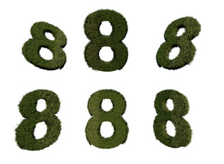 Poster - 3d rendering number 8 from grass in different positions