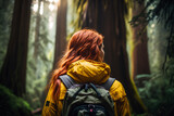 Fototapeta Na ścianę - Red hair woman in forest. Generative AI
