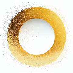 Wall Mural - Gold glitter swirling particles on circle frame isolated on white background. Gold yellow color abstract shiny dust. Ai generated circle frame design.