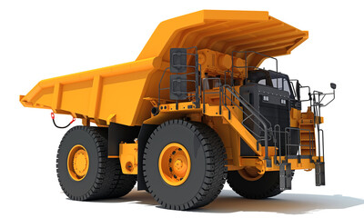 Canvas Print - Mining Dump Truck heavy construction machinery 3D rendering on white background