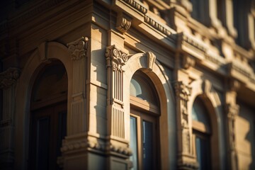 Canvas Print -  a close up of a building with a clock on the front of it's face and a clock on the side of the building.  generative ai