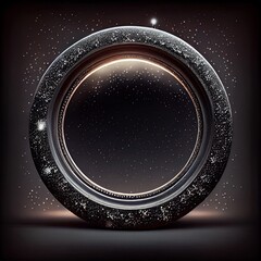 Wall Mural - An empty ornamental stone circle frame on space background. Detailed natural cracked rock texture. Ai generated abstract illustration with a circle frame made of stone with backlight.