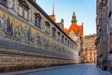 Wall Mural - Sunrise view of the Fürstenzug mosaic in Dresden, Germany