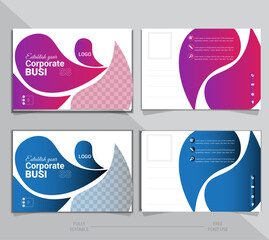 Modern post card design template for corporate business, vector post card design layout with two color