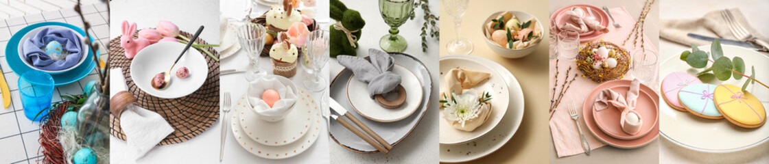 Canvas Print - Collection of beautiful table settings for Easter dinner