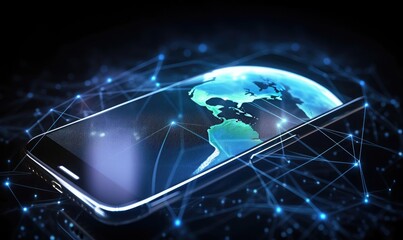 Poster - Mobile smart phone with global network connection, Technology, innovative and communication concept, generative AI