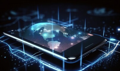 Poster - Mobile smart phone with global network connection, Technology, innovative and communication concept, generative AI