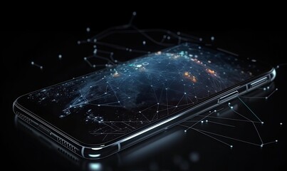 Poster - Mobile smart phone with global network connection, Technology, innovative and communication concept, generative AI