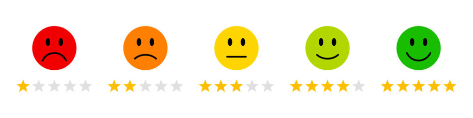 Wall Mural - feedback or satisfaction rating with smiley and stars set