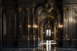 gold and black baroque style portal of a palace, columns  interior palace design, generative ai 