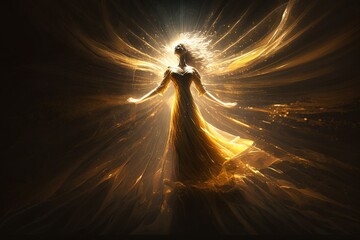 Wall Mural - an imbued light twinkling with ecstasy: flowing rays of dancing bliss generative ai