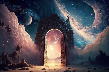 Wall Mural - Astral Majesties Await in Fantasy Heaven Generative AI