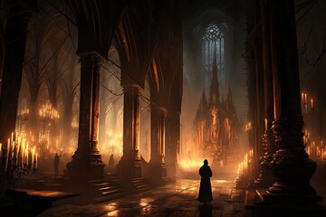 Wall Mural - Candlelit Mysteries of a Gothic Cathedral Generative AI