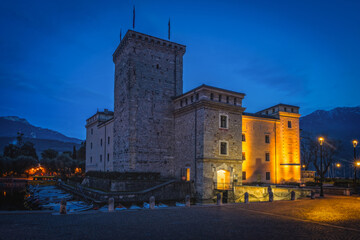Wall Mural - The museum building in the Italian city Riva del Garda at evening. January 2023