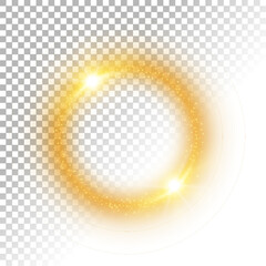 Wall Mural - Round gold shiny frame with light bursts on a white transparent pattern, PNG ready, Vector Illustration