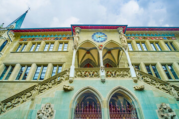 Wall Mural - The main entrance loggia with clock in late Gothic style, Rathaus Bern, Switzerland