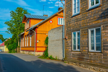 Timber houses in the old town of Haapsalu, Estonia