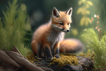 Wall Mural - red fox cub - made with generative ai