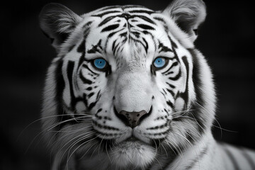 Canvas Print - black and white tiger with blue eyes- made with generative ai