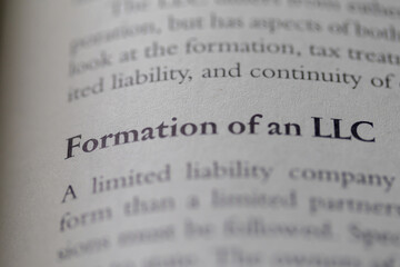 LLC formation printed in text on page as visual aid or business law reference