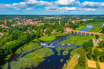 Sticker - Panorama view of Latvian town Kuldiga