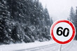 © New Africa - Highway with Maximum Speed 60 road sign on snowy day, space for text
