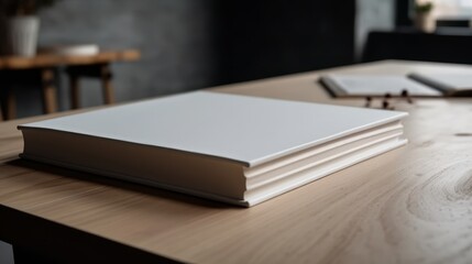 a blank white book mock-up ready for your cover, laying on a desk.. generative ai.