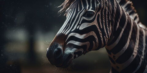 Wall Mural - Close-up of a zebra's striking features in its natural habitat. Generative AI