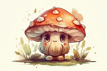 Wall Mural - small mushroom growing on the forest floor. Generative AI