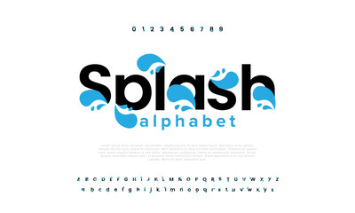 Leinwandbilder - Modern Water splash abstract digital alphabet font. Minimal technology typography, Creative urban sport fashion futuristic font and with numbers. vector illustration