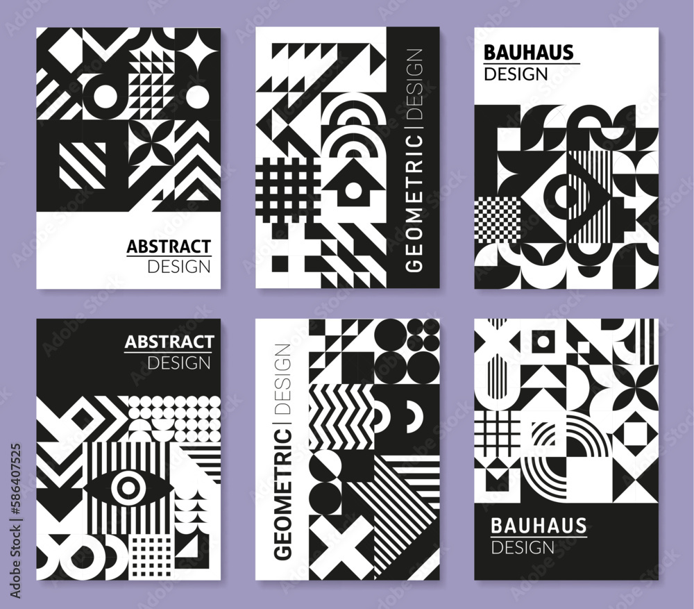 Geometric monochrome Bauhaus abstract posters, vector modern geometric ...