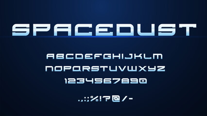 Wall Mural - Modern futuristic space font type or galactic alphabet typography, vector letters typeface. Space typeset or galaxy font and cosmic technology or future tech digital typeface letters and numbers