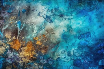  Blue and Yellow Flowers on a Blue Backgroun. Generative AI