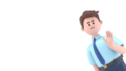 3D illustration of smiling Asian man Felix saying hello.3D rendering on white background.
