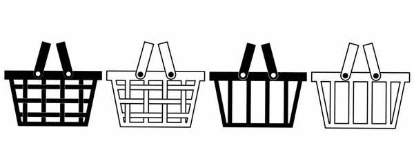 Wall Mural - outline silhouette shopping basket icon set isolated on white background