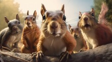 A Group Of Squirrels Taking A Selfie. Created With Generative AI.