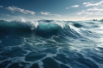 Poster - majestic ocean wave on a bright day. Generative AI