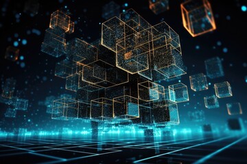 Poster - floating cubes in an abstract space. Generative AI