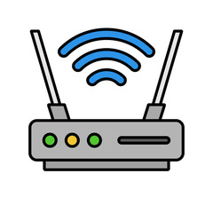 Poster - Flat design network router icon. Internet access relay device. Vector.