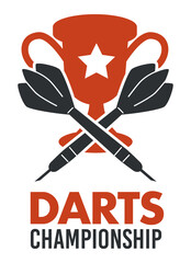 Wall Mural - Darts championship banner with victory cup trophy